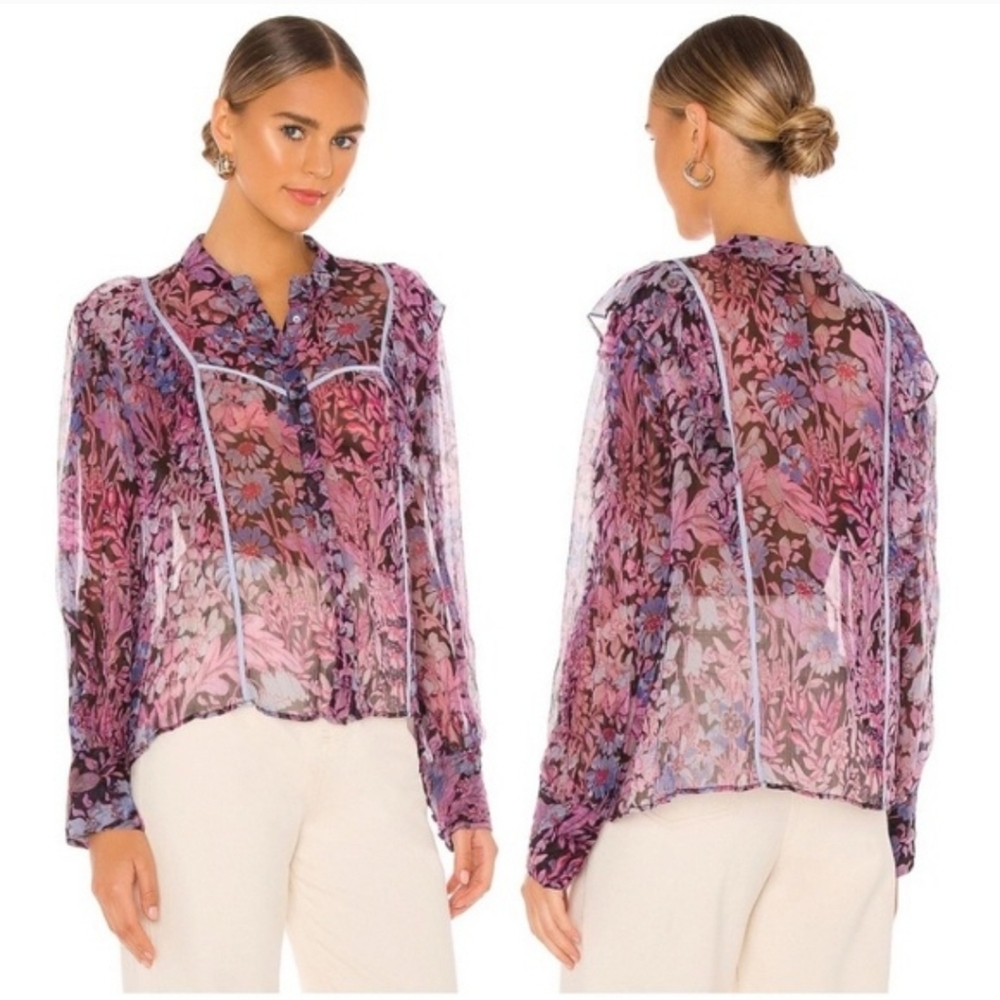 LoveShackFancy Beatrix Midnight Light Sheer Blouse